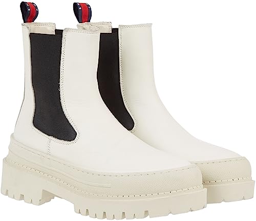 Tommy Jeans Damen Mid Boot Stiefel Chelsea Foxing aus Leder, Elfenbein (Rich Cream), 37 von Tommy Jeans