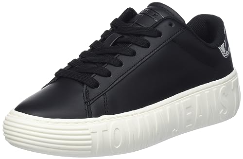 Tommy Jeans Damen Cupsole Sneaker Leather Schuhe, Schwarz (Black / Silver), 36 von Tommy Jeans