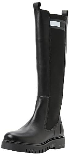 Tommy Jeans Damen Stiefel High Shaft aus Leder, Schwarz (Black), 37 von Tommy Jeans