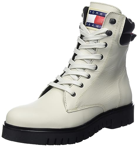 Tommy Jeans Damen Mid Boot Stiefel Lace Up aus Leder, Beige (Bleached Stone), 36 von Tommy Jeans