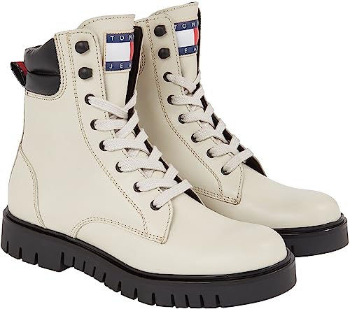 Tommy Jeans Damen Mid Boot Stiefel Lace Up aus Leder, Beige (Bleached Stone), 36 von Tommy Jeans