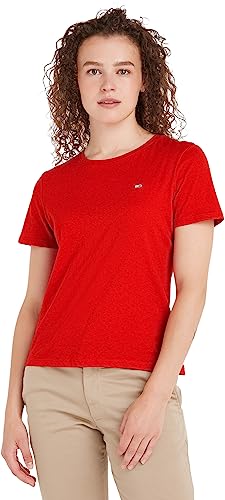 Tommy Jeans Damen T-Shirt Kurzarm TJW Soft Rundhalsausschnitt, Rot (Deep Crimson), XL von Tommy Jeans