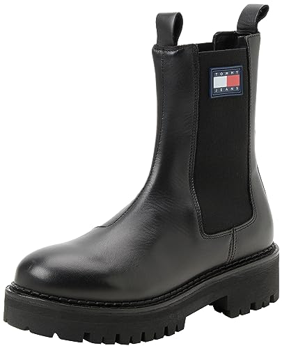 Tommy Jeans Damen Mid Boot Stiefel Urban Chelsea Stiefeletten, Schwarz (Black), 36 von Tommy Jeans