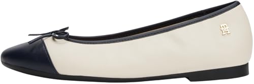 Tommy Hilfiger Damen Ballerinas Toe Cap aus Leder, Elfenbein (Newsprint), 37 von Tommy Hilfiger