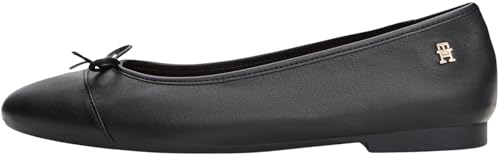 Tommy Hilfiger Damen Ballerinas Toe Cap aus Leder, Schwarz (Black), 42 von Tommy Hilfiger