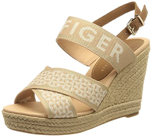 Tommy Hilfiger Damen Tommy Webbing High Wedge Sandalen Espadrilles, Sandrift, 38 EU von Tommy Hilfiger