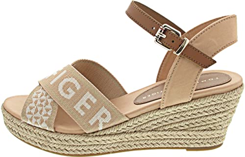 Tommy Hilfiger Damen Tommy Webbing Sandalen mit niedrigem Keilabsatz Espadrilles, Sandrift, 41 EU von Tommy Hilfiger