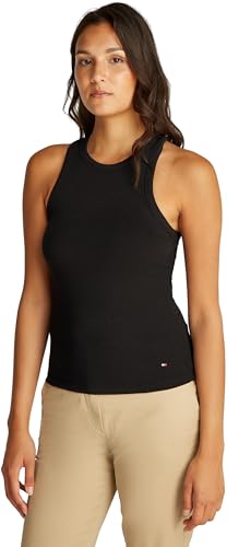 Tommy Hilfiger Damen Top Slim Rib Tank Top mit Stretch, Schwarz (Black), XXS von Tommy Hilfiger