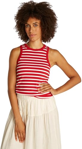 Tommy Hilfiger Damen Top Slim Rib Tank Top mit Stretch, Mehrfarbig (Primary Red/Ecru STP), XXL von Tommy Hilfiger