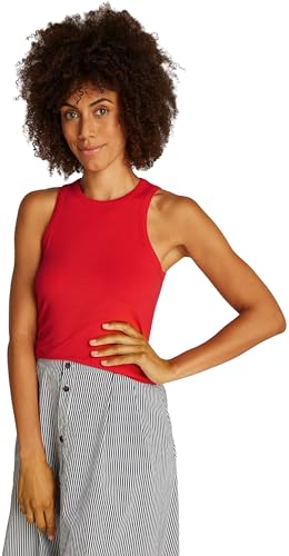 Tommy Hilfiger Damen Top Slim Rib Tank Top mit Stretch, Rot (Primary Red), L von Tommy Hilfiger