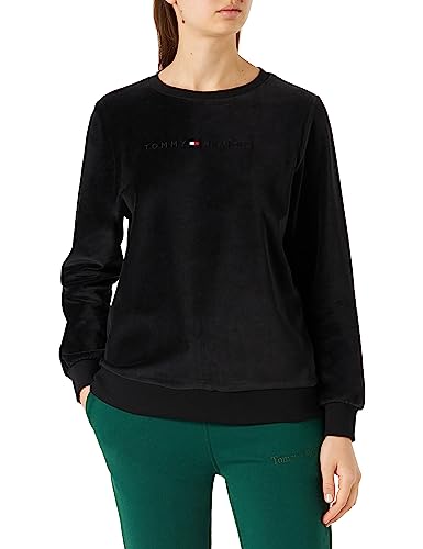 Tommy Hilfiger Damen Track Top HWK Velour UW0UW03901 Schwere Strickwaren, Schwarz (Black), L von Tommy Hilfiger