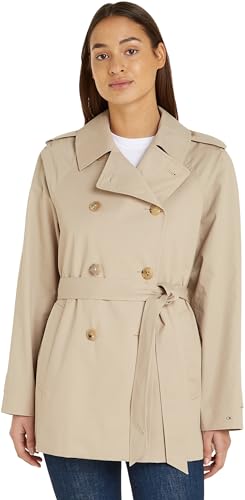 Tommy Hilfiger Damen Trenchcoat Cotton Short Kurzmantel, Beige (Beige), 32 von Tommy Hilfiger