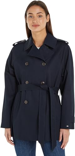 Tommy Hilfiger Damen Trenchcoat Cotton Short Kurzmantel, Blau (Desert Sky), 40 von Tommy Hilfiger