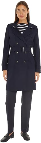 Tommy Hilfiger Damen Trenchcoat Cotton Slim Fit Kurz, Blau (Desert Sky), 38 von Tommy Hilfiger