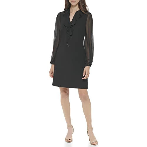 Tommy Hilfiger Damen Twofer Scuba Crêpe Kleid, Schwarz/Schwarz, 44 von Tommy Hilfiger