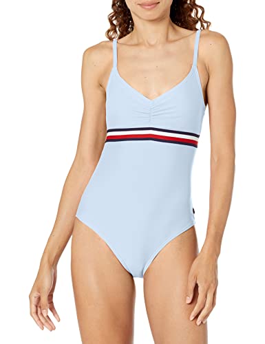 Tommy Hilfiger Damen Classic V-Neck One Piece Swimsuit Einteiler, Chambray Multi, XL von Tommy Hilfiger