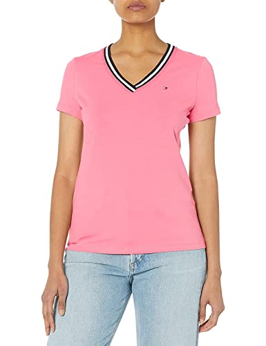 Tommy Hilfiger Damen V-Ausschnitt T-Shirt, Kultiges Kaugummi, Groß von Tommy Hilfiger