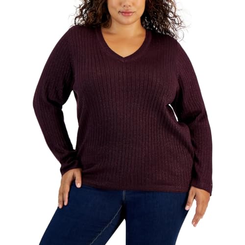 Tommy Hilfiger Damen V-Neck Sweater Pullover, Aubergine, 3X von Tommy Hilfiger