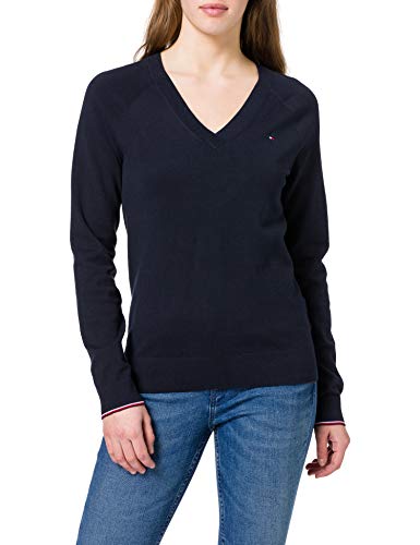 Tommy Hilfiger Damen V-Neck Sweater Pullover, Desert Sky, XS von Tommy Hilfiger