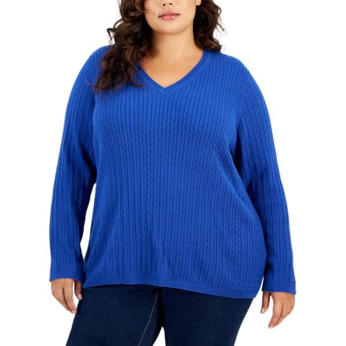 Tommy Hilfiger Damen V-Neck Sweater Pullover, Echtes Blau, 1X von Tommy Hilfiger