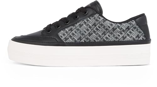 Tommy Hilfiger Damen Vulcanized Sneaker Monogram aus Leder, Schwarz (Black), 41 von Tommy Hilfiger