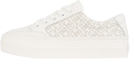 Tommy Hilfiger Damen Vulcanized Sneaker Monogram aus Leder, Elfenbein (Ivory Petal), 37 von Tommy Hilfiger