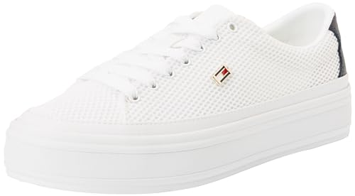 Tommy Hilfiger Damen Vulc MONOTYPE FW0FW07675 Cupsole Sneaker, Weiß (White/Space Blue), 38 EU von Tommy Hilfiger