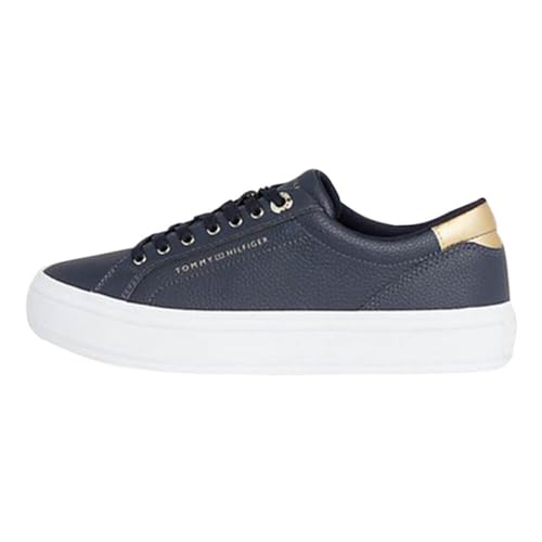 Tommy Hilfiger Damen Vulcanized Sneaker Essential Vulc Leather Sneaker Schuhe, Mehrfarbig (Space Blue), 40 EU von Tommy Hilfiger