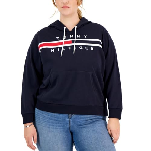 Tommy Hilfiger Damen Lässiger, weicher Langarm Kapuzenpullover, Sky Capt, 2X von Tommy Hilfiger