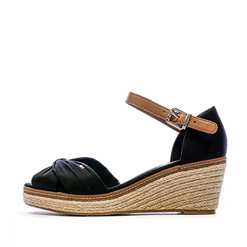 Tommy Hilfiger Damen Wedge Espadrilles Iconic Elba Sandal Keilabsatz, Schwarz (Black), 38 EU von Tommy Hilfiger