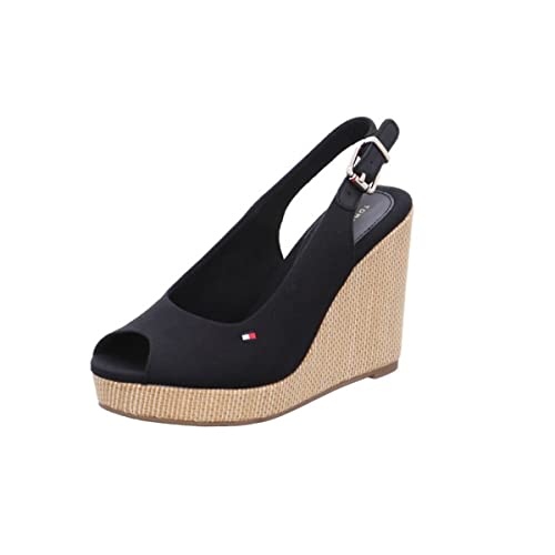 Tommy Hilfiger Damen Wedge Espadrilles Iconic Elena Sling Back Wedge Keilabsatz, Schwarz (Black), 37 EU von Tommy Hilfiger