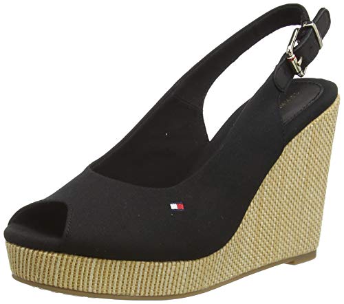 Tommy Hilfiger Damen Wedge Espadrilles Iconic Elena Sling Back Wedge Keilabsatz, Schwarz (Black), 39 EU von Tommy Hilfiger