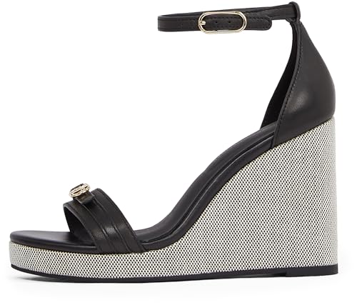 Tommy Hilfiger Damen Wedge Espadrilles Sandal Leather aus Leder, Schwarz (Black), 40 von Tommy Hilfiger