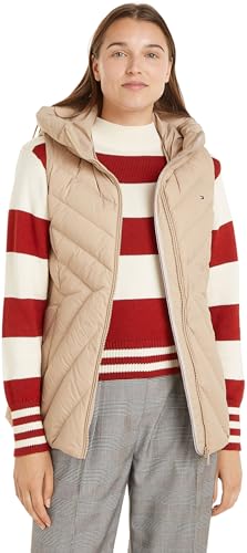 Tommy Hilfiger Damen Weste Chevron Vest Steppweste mit Kapuze, Beige (Beige), M von Tommy Hilfiger