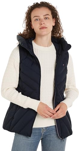 Tommy Hilfiger Damen Weste Chevron Vest Steppweste mit Kapuze, Blau (Desert Sky), XXS von Tommy Hilfiger