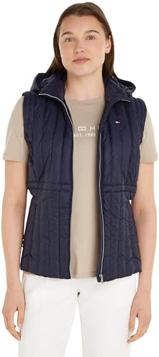 Tommy Hilfiger Damen Weste Feminine Down Vest mit Kapuze, Blau (Desert Sky), XXL von Tommy Hilfiger