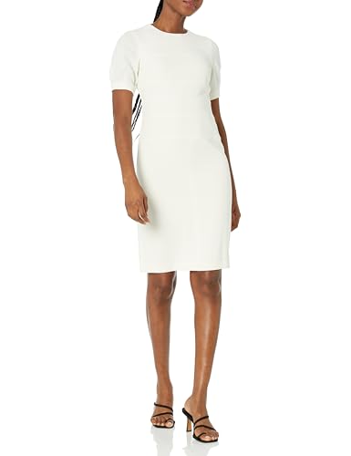 Tommy Hilfiger Damen Strukturiertes Kurzen Puffärmeln aus Scuba Crepe Kleid, Perle (Pearl), 38 von Tommy Hilfiger