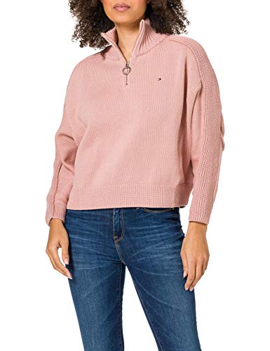 Tommy Hilfiger Damen Zip-UP HIGH-NK SWT LS Pullover, Soothing Pink, XX-Large von Tommy Hilfiger