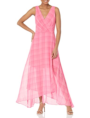 Tommy Hilfiger Damen ärmelloses Phantom Plaid Chiffon Maxikleid Kleid, Bubblegum, 40 von Tommy Hilfiger