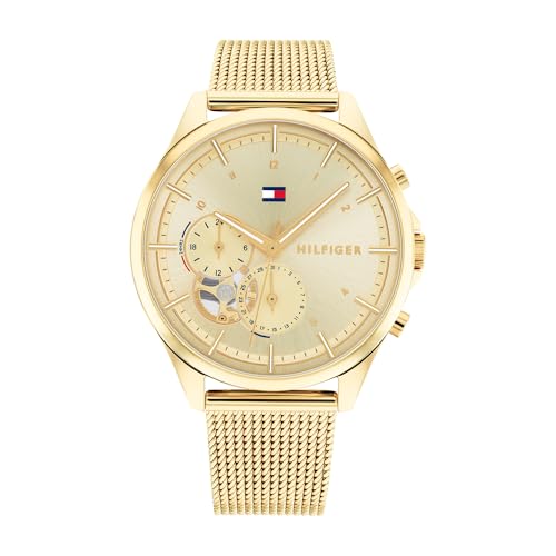 Tommy Hilfiger Multi Zifferblatt Quarz Uhr für Damen mit Gelbgoldfarbenes Edelstahl-Mesh-Gliederarmband - 1782417 von Tommy Hilfiger