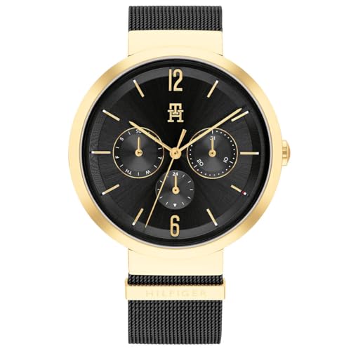 Tommy Hilfiger Multi Zifferblatt Quarz Uhr für Damen mit Schwarzes Edelstahl-Mesh-Gliederarmband - 1782540 von Tommy Hilfiger