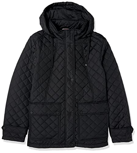 Tommy Hilfiger Damen kontrastierenden Druckknöpfen und Knopfleiste Steppjacke, Schwarz, XL von Tommy Hilfiger