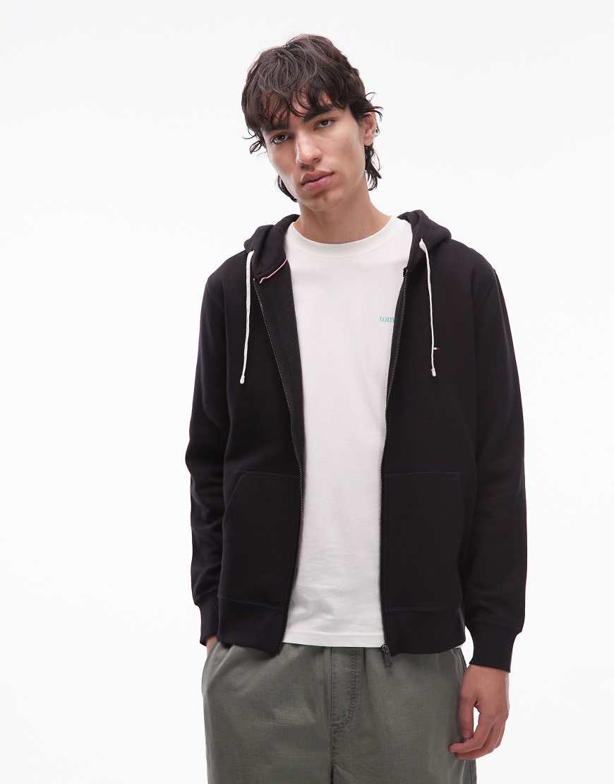 Tommy Hilfiger - Essential - Fleecejacke in Schwarz mit Reißverschluss und Logo von Tommy Hilfiger