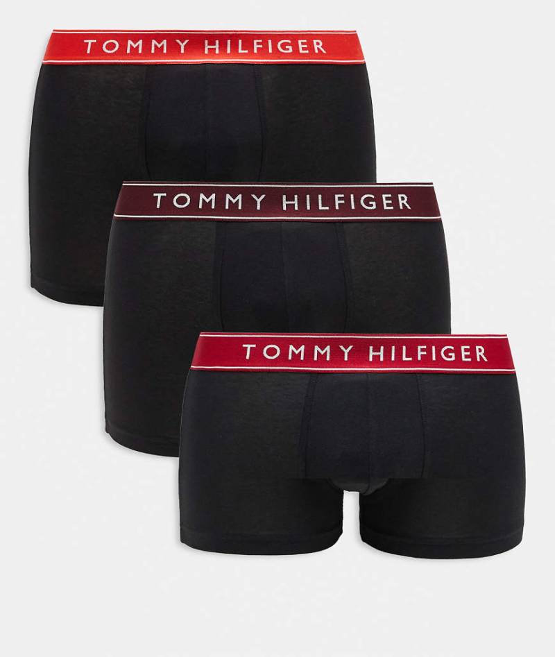 Tommy Hilfiger - Everyday Essentials - 3er-Pack Unterhosen in Schwarz mit rotem Bund von Tommy Hilfiger