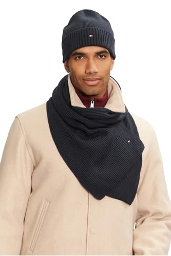 Tommy Hilfiger Herren Geschenk-Set Flag Pima Cotton Strickmütze & Schal, Blau (Space Blue), Einheitsgröße von Tommy Hilfiger