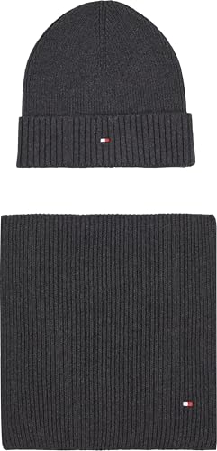 Tommy Hilfiger Herren Geschenk-Set Flag Pima Cotton Strickmütze & Schal, Mehrfarbig (Charcoal Gray), Einheitsgröße von Tommy Hilfiger