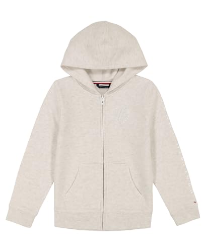 Tommy Hilfiger Fleece-Kapuzenpullover mit durchgehendem Reißverschluss und Vordertaschen, Oat Heather, 8-10 von Tommy Hilfiger