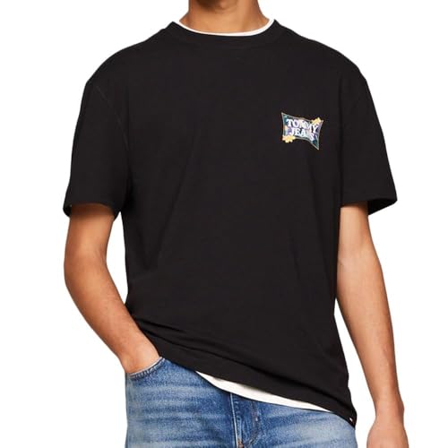 Tommy Hilfiger Flower Power Herren-T-Shirt, Schwarz, Schwarz , 56 von Tommy Hilfiger