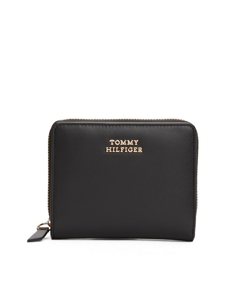 Tommy Hilfiger Geldbörse TH LEATHER SLG MED ZA FLAP, Damen-Geldbeute, Portemonnaie mit goldenem Logo-Schriftzug von Tommy Hilfiger
