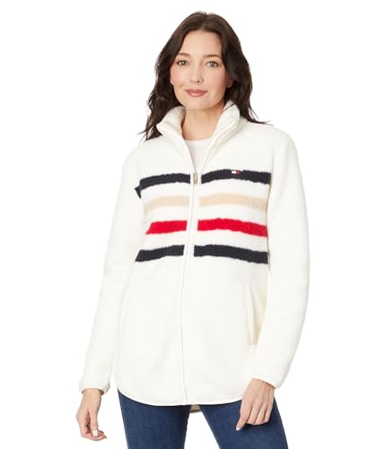 Tommy Hilfiger Gestreifte Sherpa-Jacke für Damen, Weiches Elfenbein, M Tommy Hilfiger Gestreifte Sherpa-Jacke für Damen, Weiches Elfenbein, M von Tommy Hilfiger